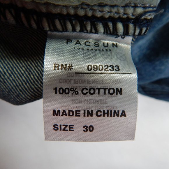 PacSun Mens Skinny Cut Off Ribbed Denim Jean Shorts Medium Indigo Size 30 - Picture 9 of 9